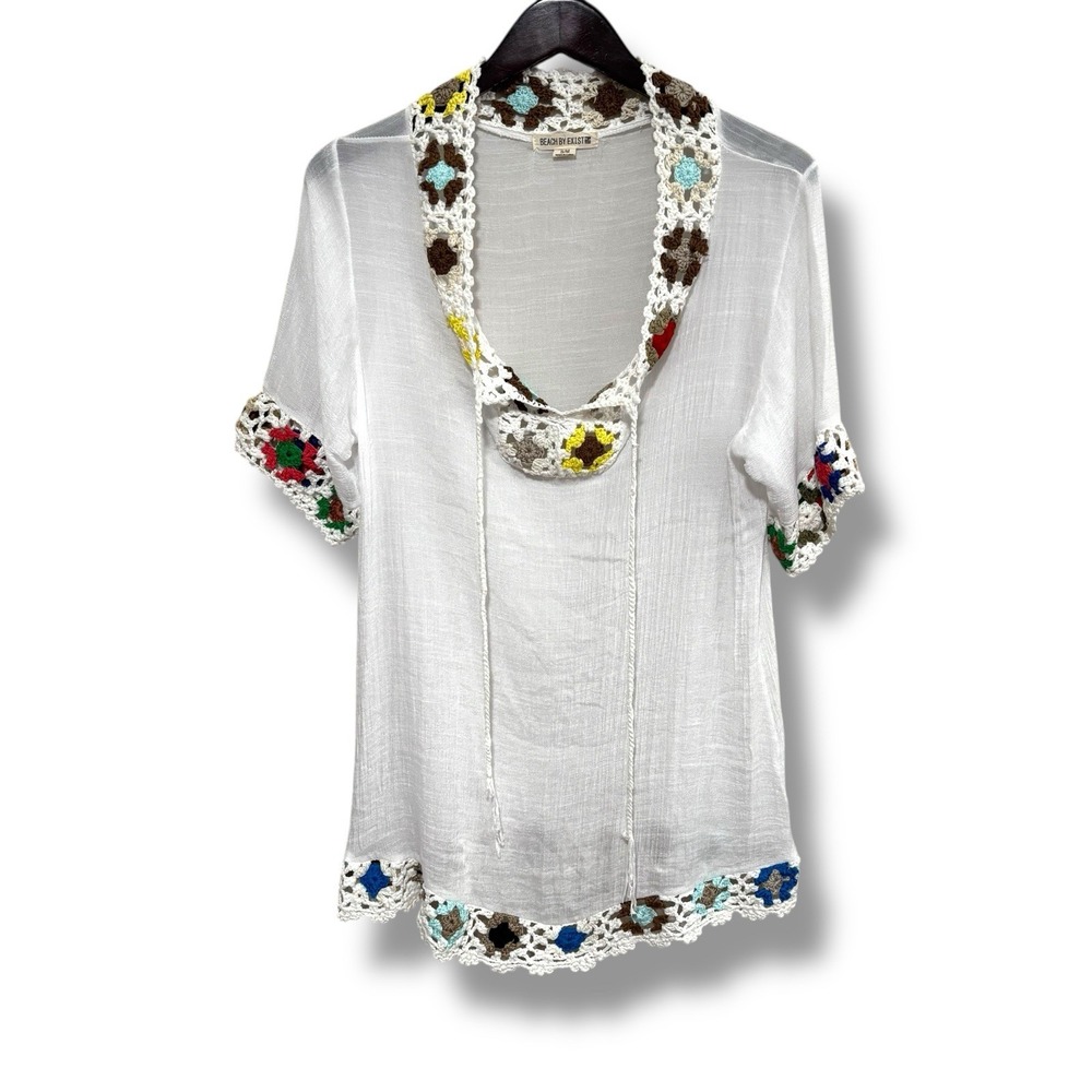Beach By Exist Swimsuit Coverup Top White / Knit Floral Size S/M 19 x 30
